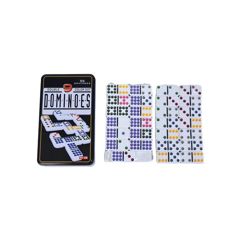 Domino di precisione in scatola di latta Colour Dot Double Nine