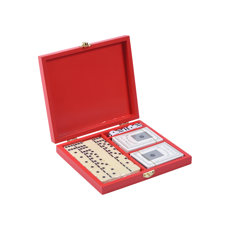 Set da gioco doppio con scatola di sequoia portatile (Domino e poker)
