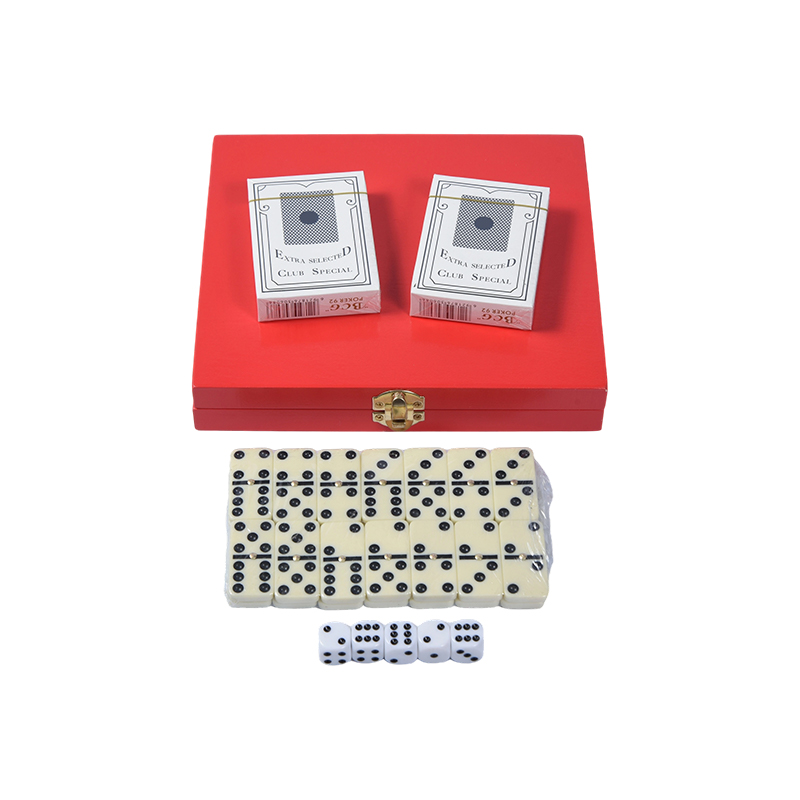 Set da gioco doppio con scatola di sequoia portatile (Domino e poker)
