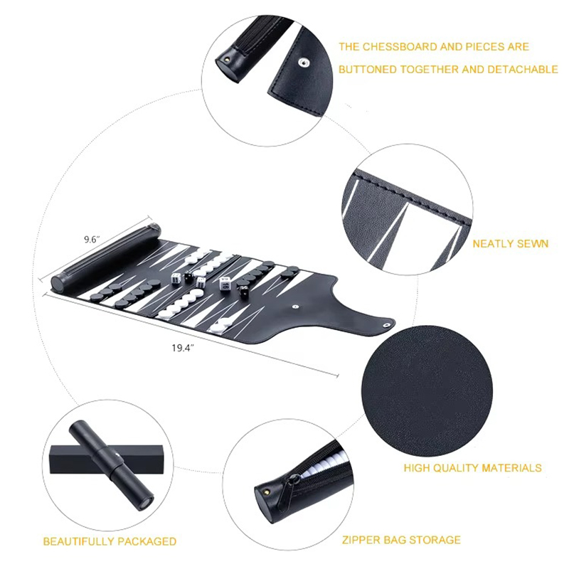 Set da backgammon pieghevole in pelle: eleganza portatile per il gioco in movimento