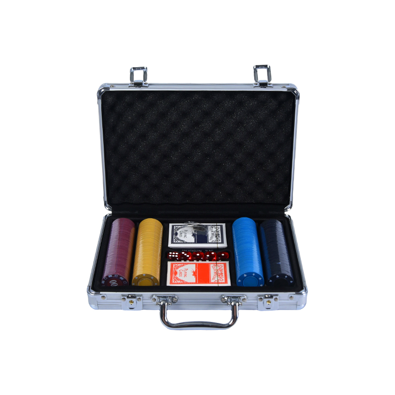 Custodia per set di fiches da poker in alluminio nero strutturato con accessori