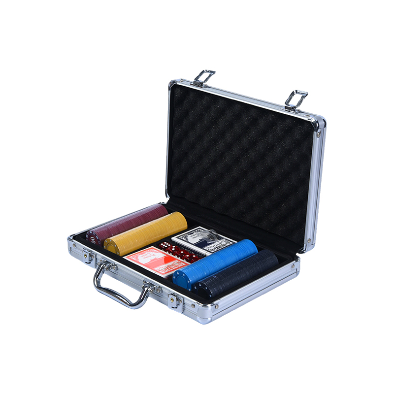 Custodia per set di fiches da poker in alluminio nero strutturato con accessori
