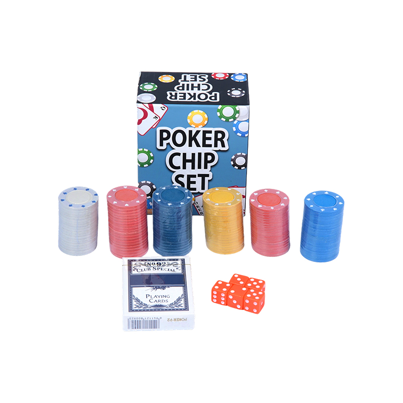 Completo di fiches colorate, carte da gioco e set di fiches da poker con dadi
