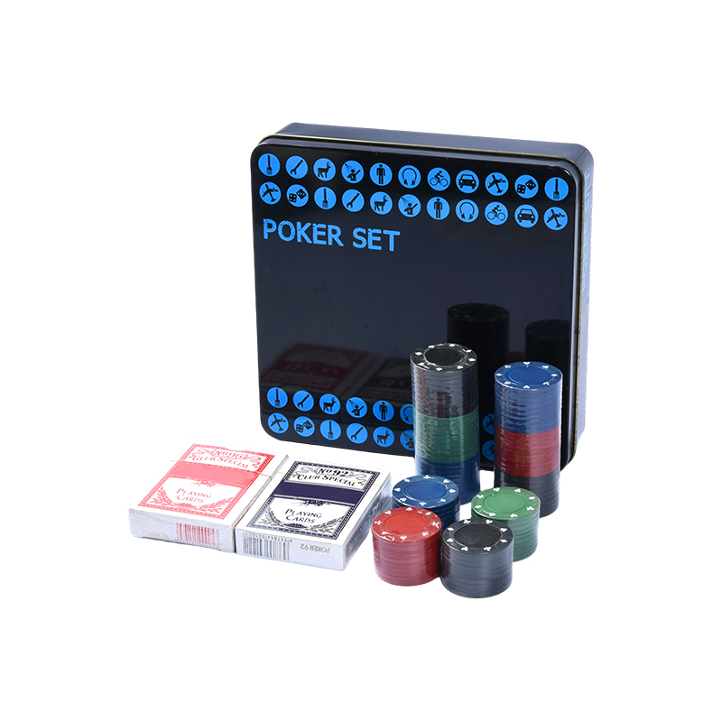 Set da poker nero in latta di metallo – Completo di fiches, carte e accessori