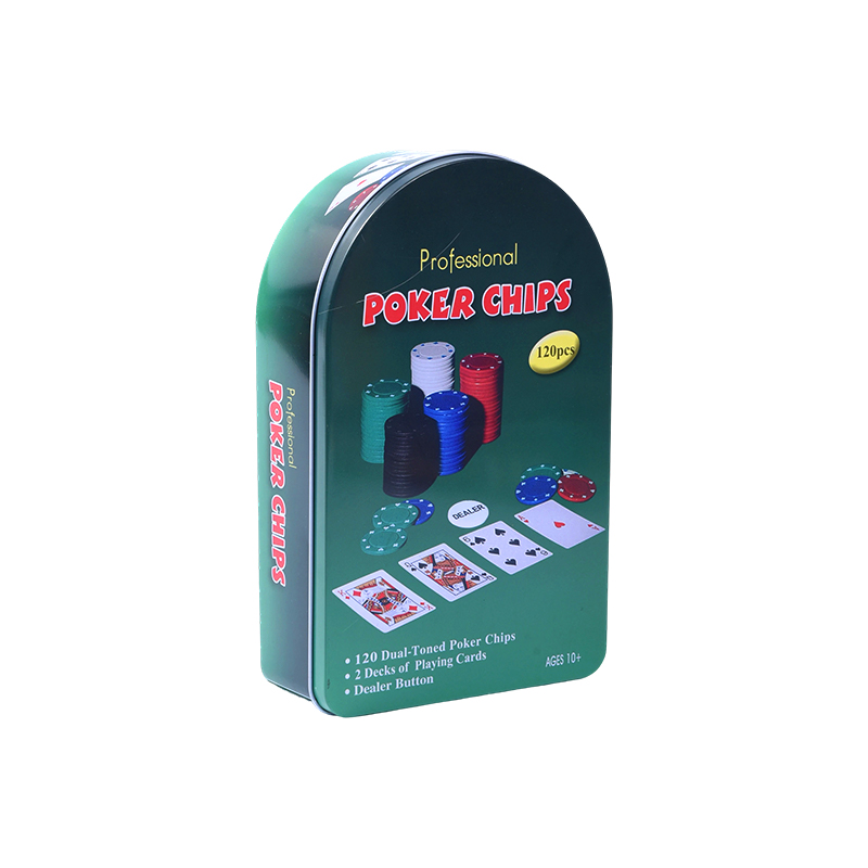 Set di fiches da poker professionali in latta di metallo ad arco verde da 120 con carte e pulsante del dealer