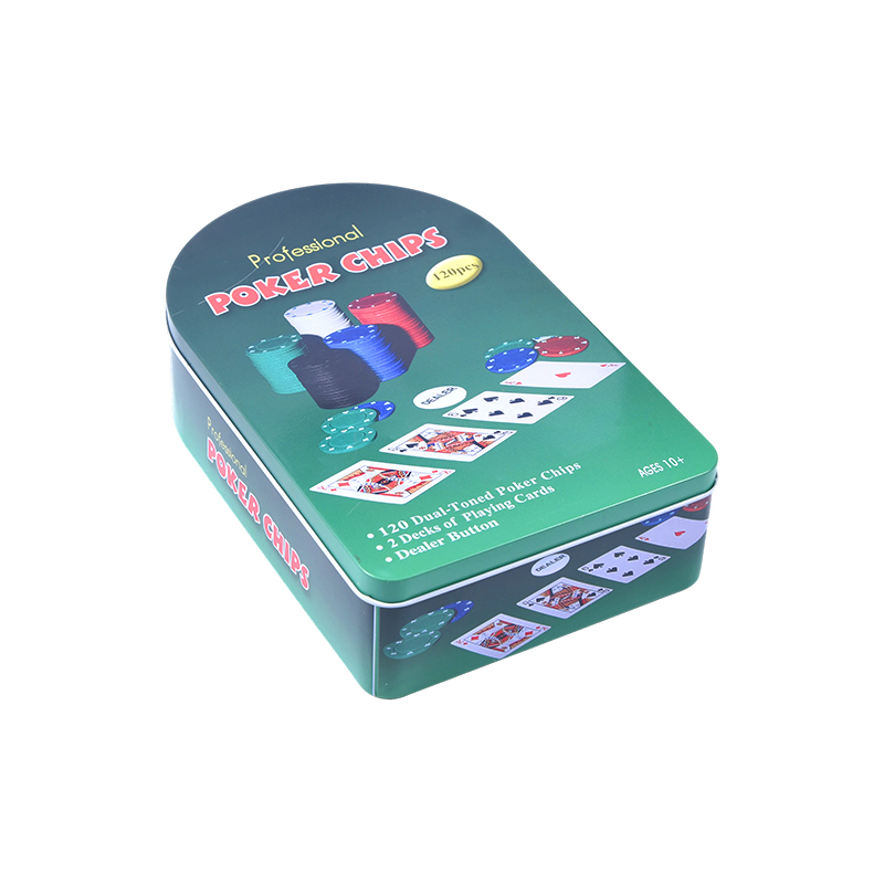 Set di fiches da poker professionali in latta di metallo ad arco verde da 120 con carte e pulsante del dealer