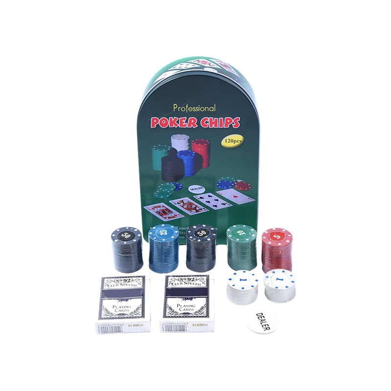 Set di fiches da poker professionali in latta di metallo ad arco verde da 120 con carte e pulsante del dealer
