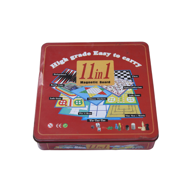 Set da gioco da tavolo magnetico 11 in 1 in scatola di metallo rossa