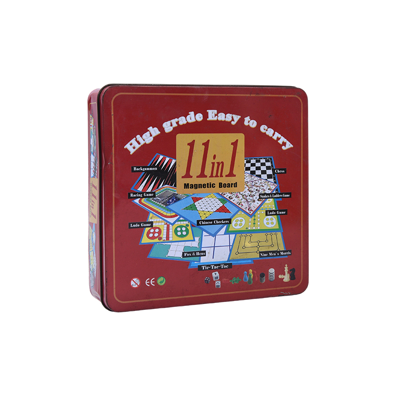 Set da gioco da tavolo magnetico 11 in 1 in scatola di metallo rossa