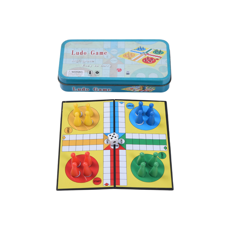 Set di giochi Ludo portatili con custodia in latta di metallo