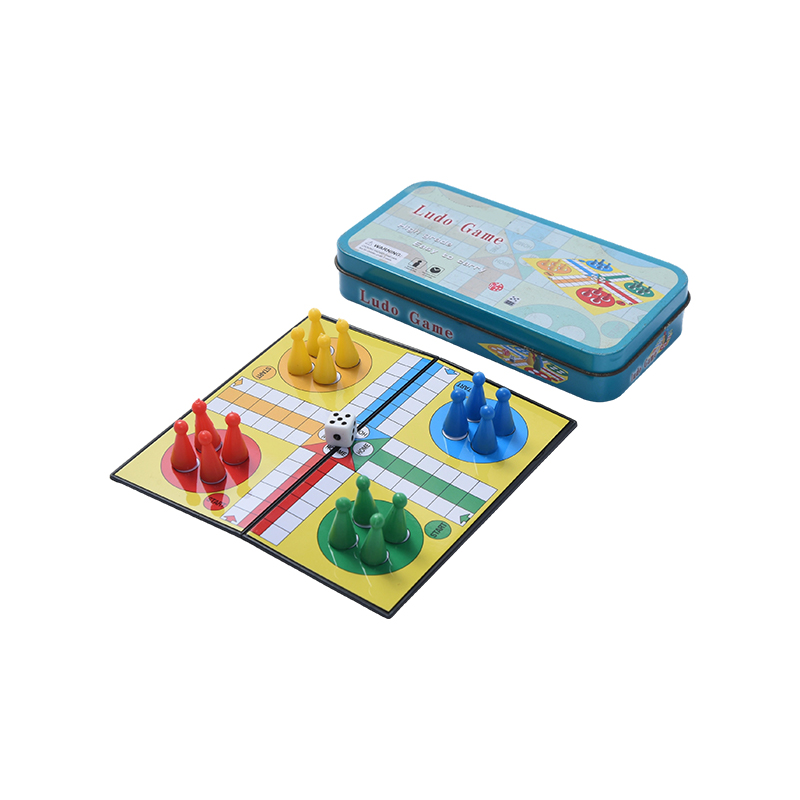 Set di giochi Ludo portatili con custodia in latta di metallo