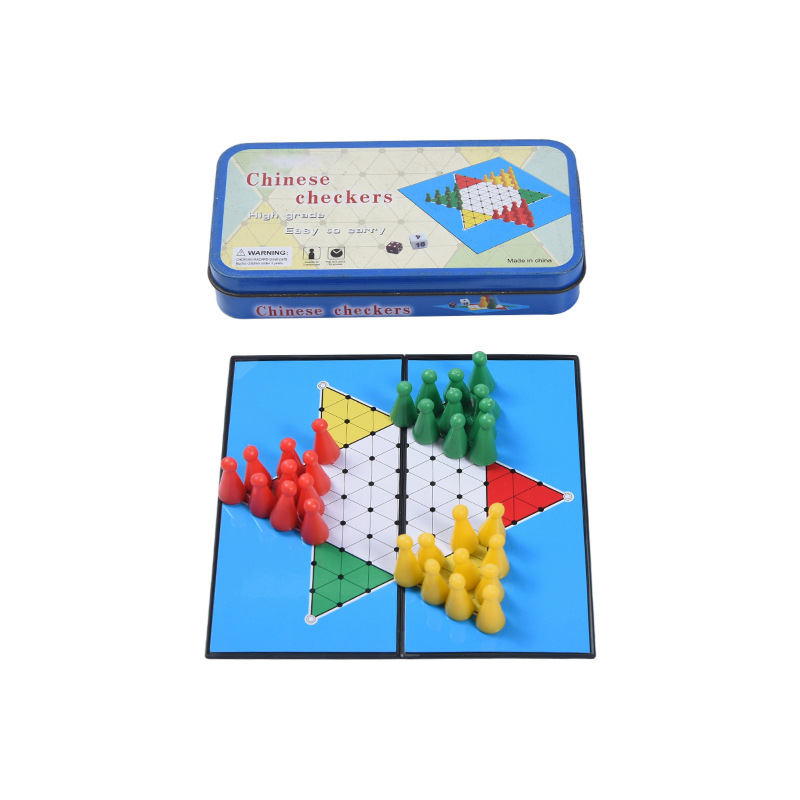 Gioco di dama cinese portatile con custodia in metallo blu
