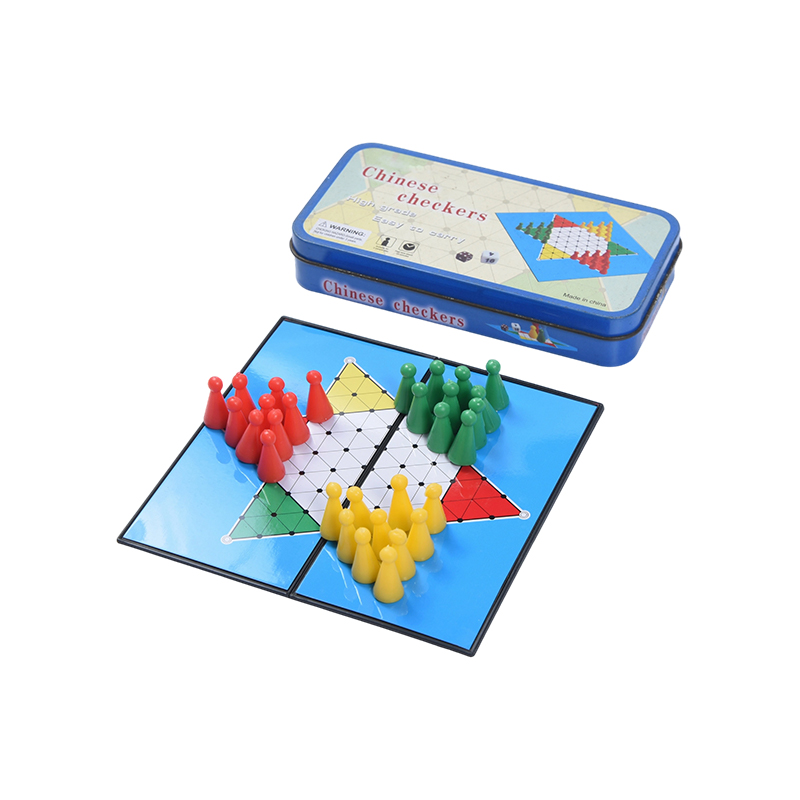 Gioco di dama cinese portatile con custodia in metallo blu
