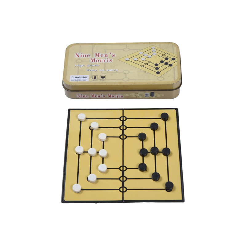 Gioco Morris portatile da nove uomini con custodia in latta di metallo