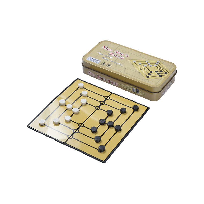 Gioco Morris portatile da nove uomini con custodia in latta di metallo