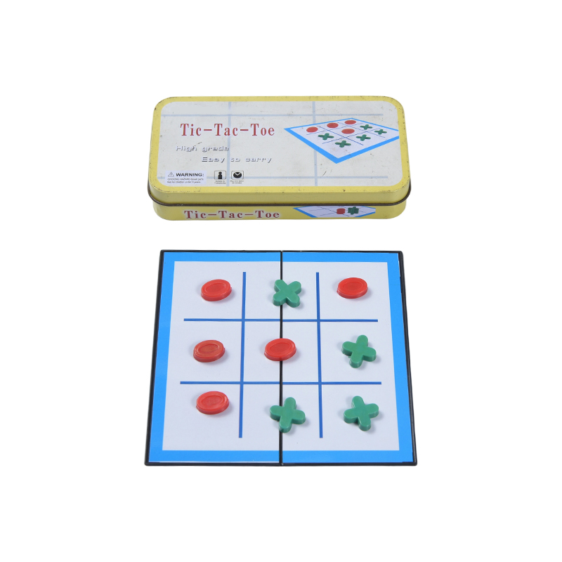 Gioco portatile Tic-Tac-Toe in latta di metallo giallo