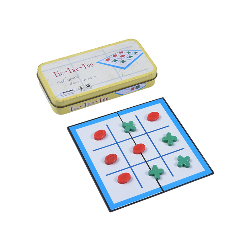 Gioco portatile Tic-Tac-Toe in latta di metallo giallo