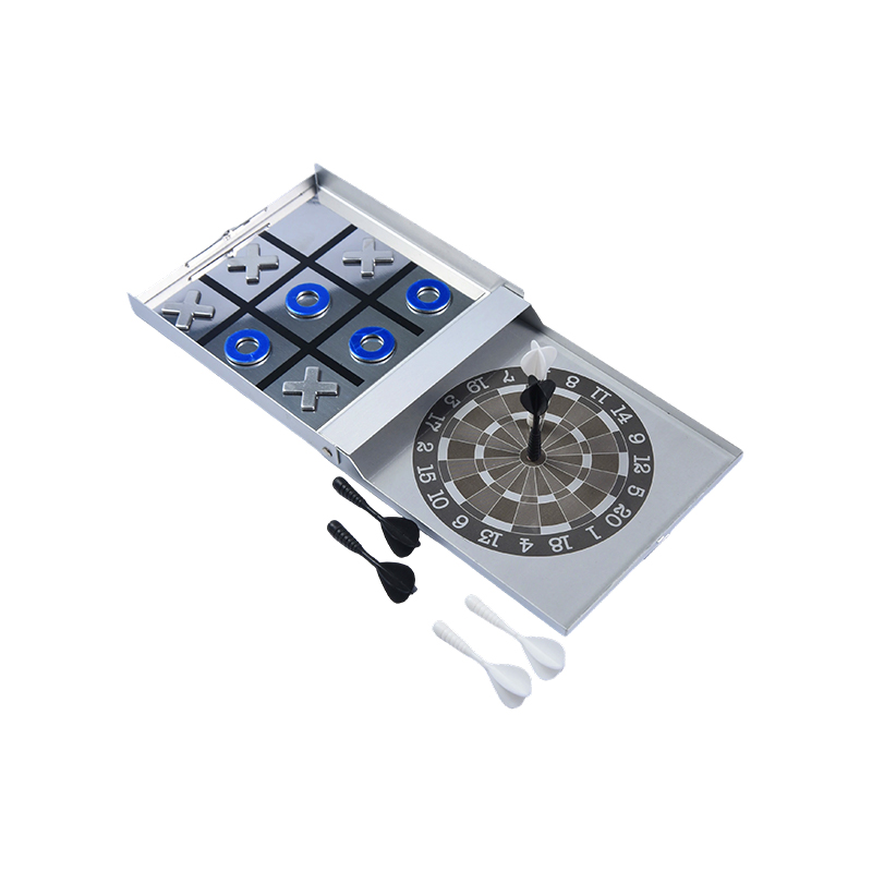 Gioco combinato di freccette magnetiche e tris con custodia in metallo portatile