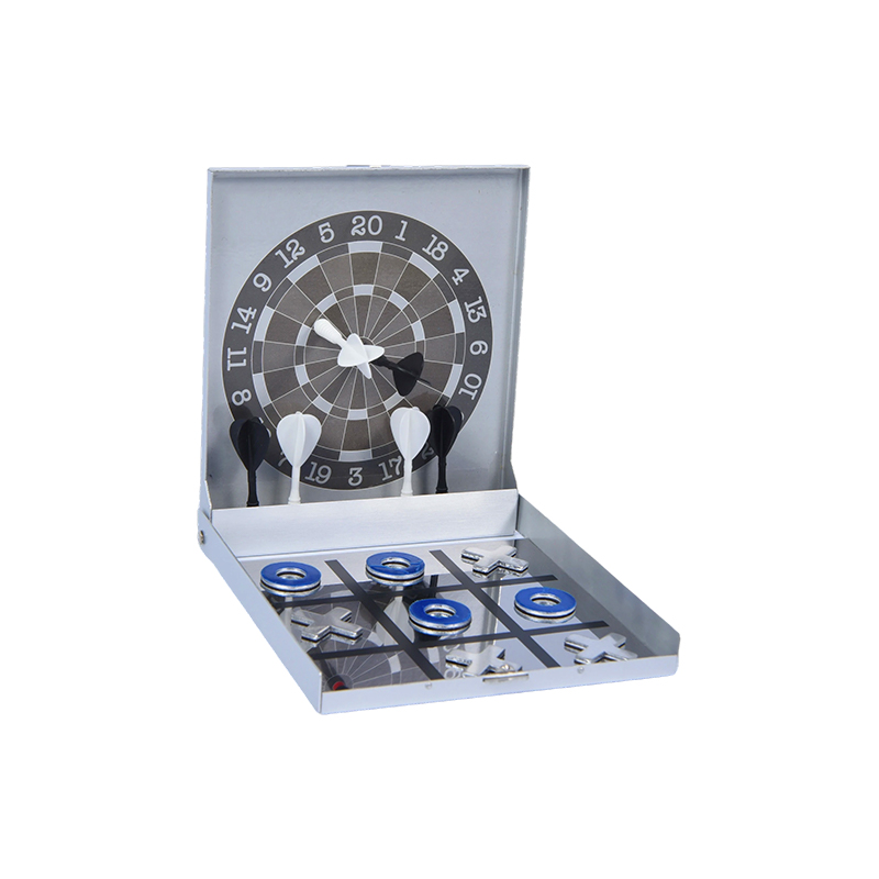 Gioco combinato di freccette magnetiche e tris con custodia in metallo portatile