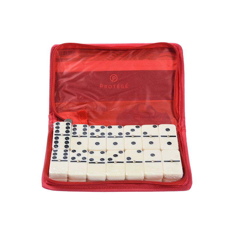 Gioco classico con custodia protettiva - Set domino portatile in custodia in tessuto rosso