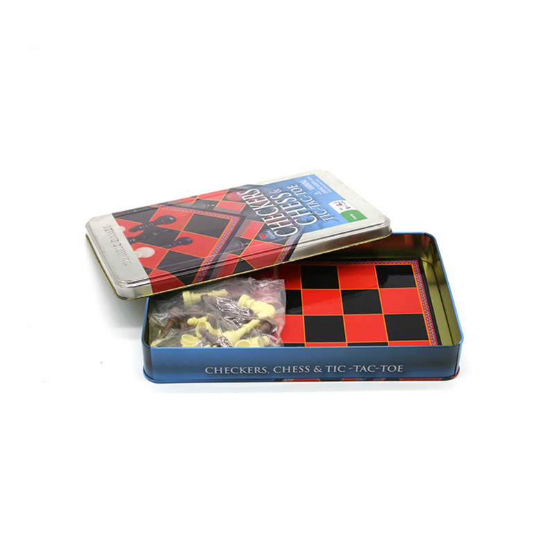 Set di latta classico 2 in 1 per dama, scacchi e tris
