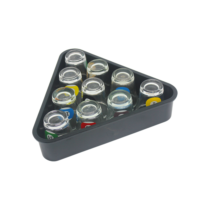 Set di 10 bicchieri con numeri di palle da biliardo a tema biliardo con supporto triangolare