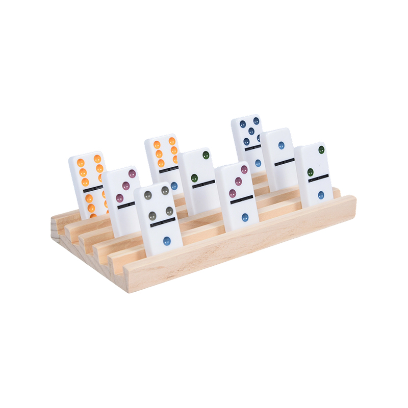 Motivi a punti colorati con set di scaffali per domino in legno con display organizzato