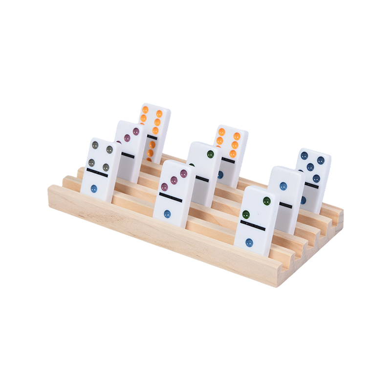 Motivi a punti colorati con set di scaffali per domino in legno con display organizzato
